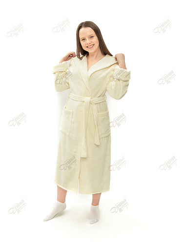 Махровый кремовый удлиненный с капюшоном