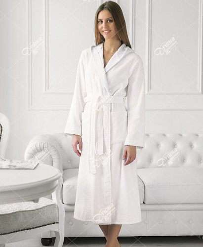 Махровый с капюшоном белый