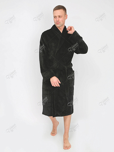 Халат велюровый бамбуковый люкс шаль черный 360г